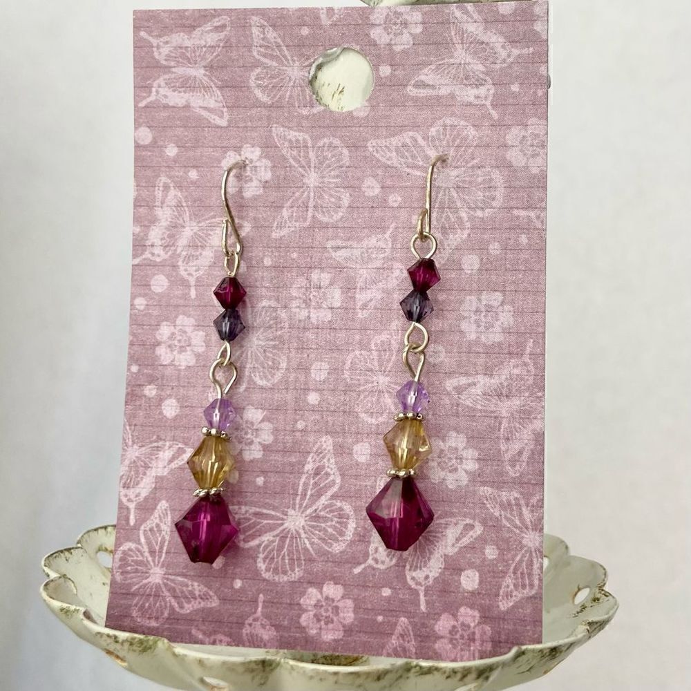 3/$15 Purple Crystal Silver Dangle Earrings - Picture 2 of 3
